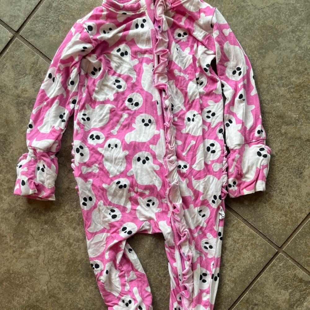 Charming Pink Ghost Kids Footie Pajamas